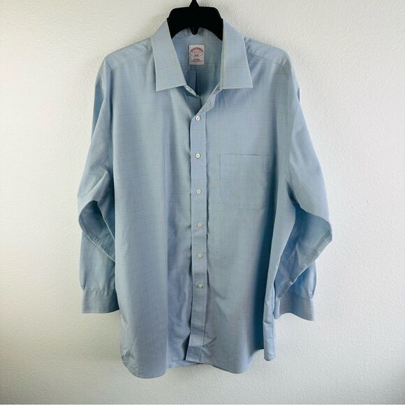 Brooks Brothers Light Blue Yellow Plaid Long Sleeve Shirt Men’s Size 17 2/3 - Picture 1 of 4